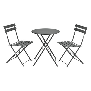 Set bistro Caprile DG, en.casa, 71 x 60 cm, otel, gri inchis, cu masa si scaune pliabile Set bistro Caprile DG, en.casa, 71 x 60 cm, otel, gri inchis, cu masa si scaune pliabile