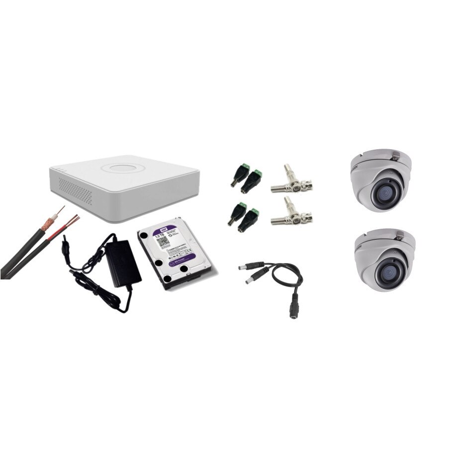 Kit supraveghere video Hikvision 5MP, cu 2 camere 5MP de interior si HDD 1 TB cu accesorii montaj MK534