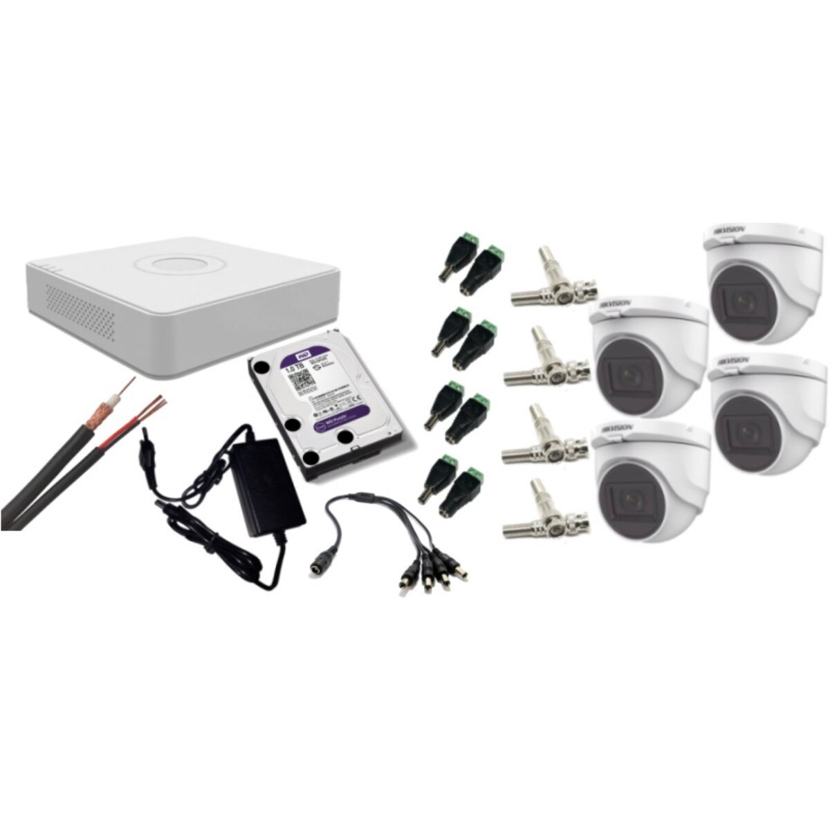 Kit supraveghere video Hikvision 5MP, cu 4 camere 5MP de interior si HDD 1 TB cu accesorii montaj MK358