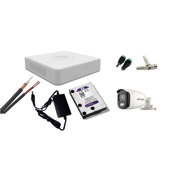 Kit supraveghere video Hikvision 5MP, cu 1 camera 5MP de exterior/interior si HDD 1 TB cu accesorii montaj MK553