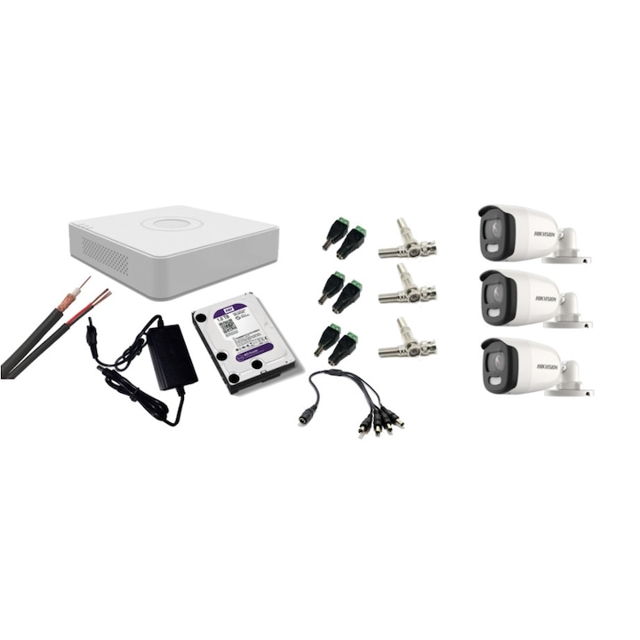 Kit supraveghere video Hikvision 5MP, cu 2 camere 5MP de exterior/interior si HDD 1 TB cu accesorii montaj MK554