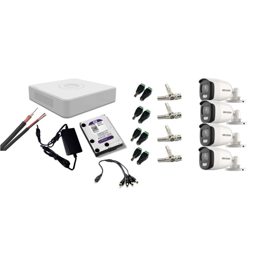 Kit supraveghere video Hikvision 5MP, cu 4 camere 5MP de exterior/interior si HDD 1 TB cu accesorii montaj MK362