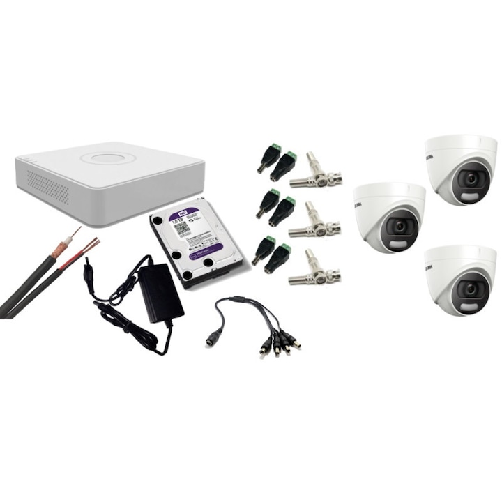 Kit supraveghere video Hikvision 5MP, cu 4 camere 5MP de interior MK496