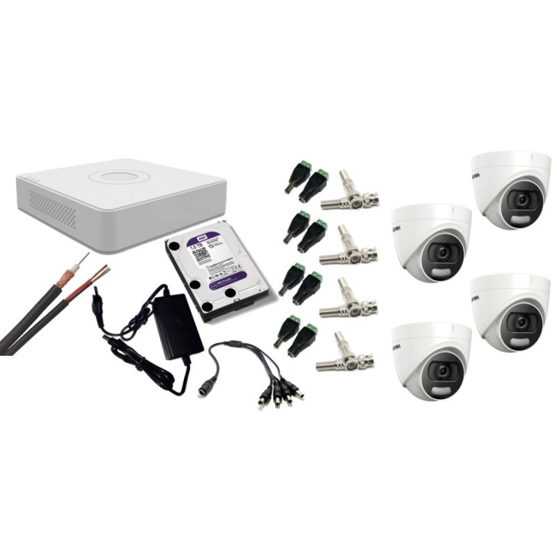 Kit supraveghere video Hikvision 5MP, cu 4 camere 5MP de interior si HDD 1 TB cu accesorii montaj MK560