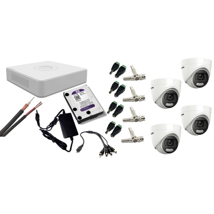 Kit supraveghere video Hikvision 5MP, cu 4 camere 5MP de exterior/interior MK298