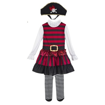 Costum de pirat Imaginarium Party Pirate Girl 116-122 cm, 6 - 7 ani, format din rochie cu volane, cu maneci si curea, ciorapi cu dungi si palarie cu banda reglabila Costum de pirat Imaginarium Party Pirate Girl 116-122 cm, 6 - 7 ani, format din rochie cu volane, cu maneci si curea, ciorapi cu dungi si palarie cu banda reglabila
