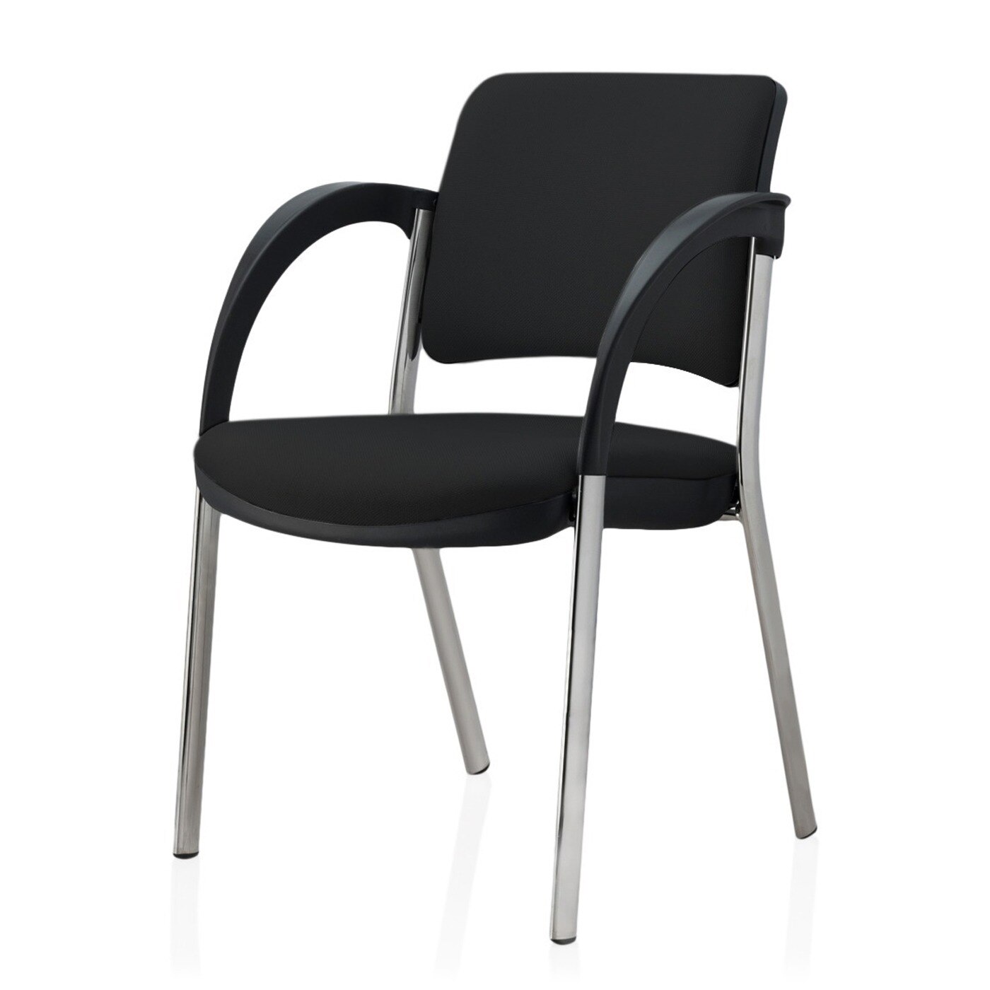 Scaun vizitator TRAFFIC CHAIRS SYMBIO CROMAT, tapiterie textila NEGRU, sezut si spatar tapitat, cadru cu 4 picioare, metalic, negru, brate din polipropilena
