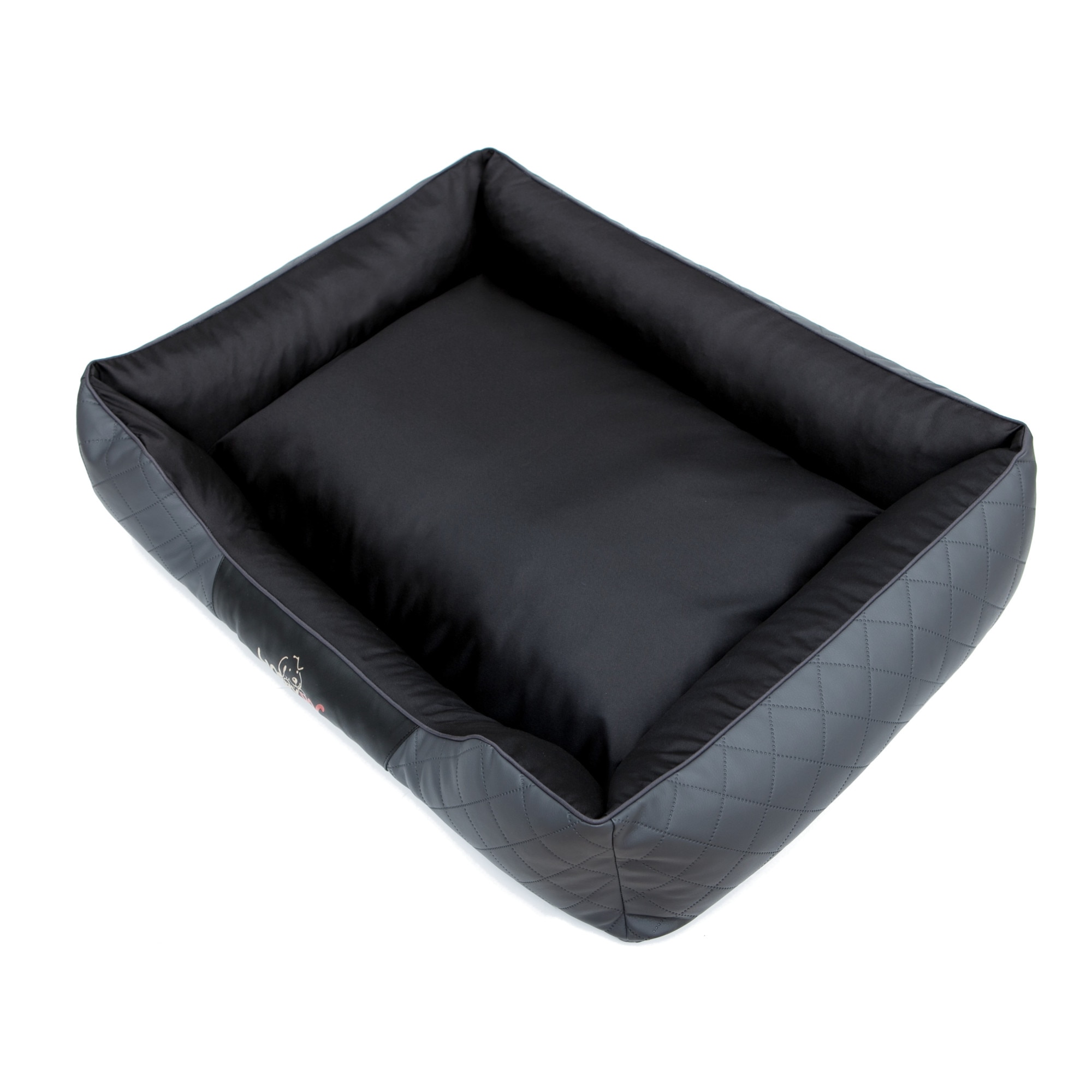 Culcus pentru animale de companie, HobbyDog Imperial Perfect, Grafit piele ecologica, Negru centru, Marimea 2 - 84x65x23 cm