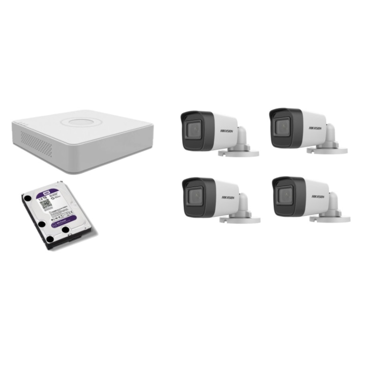 Kit supraveghere video Hikvision 5MP, cu 4 camere 5MP de interior si HDD 1 TB MK326