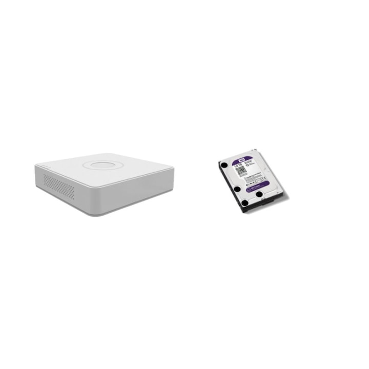 Kit supraveghere complet HikVision 4 camere ir 20 m cu 40m de cablu, toate accesoriile incluse MK088