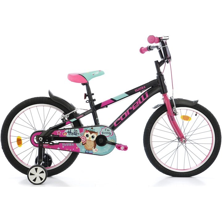 Велосипед Corelli SWERA 20, За деца, Single-Speed, Черен/Розов, Включени аксесоари