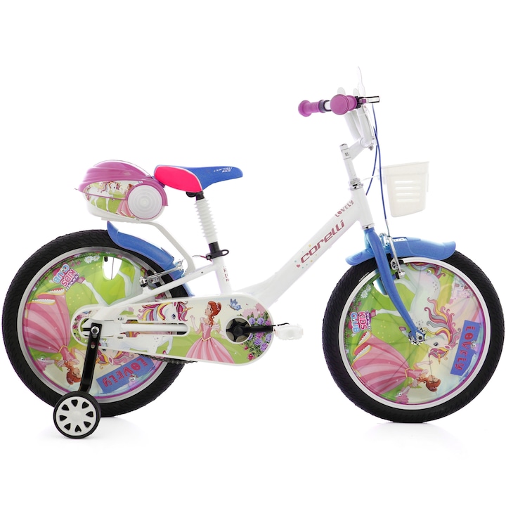 Bicicleta copii Corelli Lovely 20", single-speed, culoare Alb/Roz, accesorii incluse