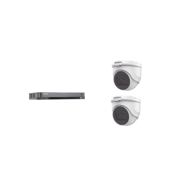 Kit supraveghere video Hikvision 5MP, cu 2 camere 5MP de exterior/interior si HDD 1 TB MK408