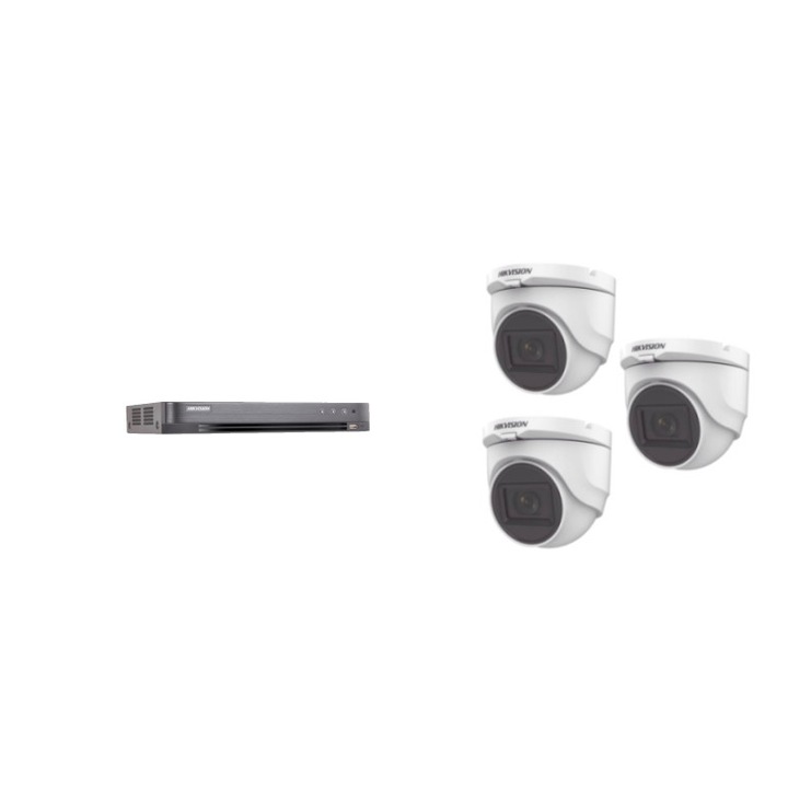 Kit supraveghere video Hikvision 5MP, cu 3 camere 5MP de exterior/interior si HDD 1 TB cu accesorii montaj MK441