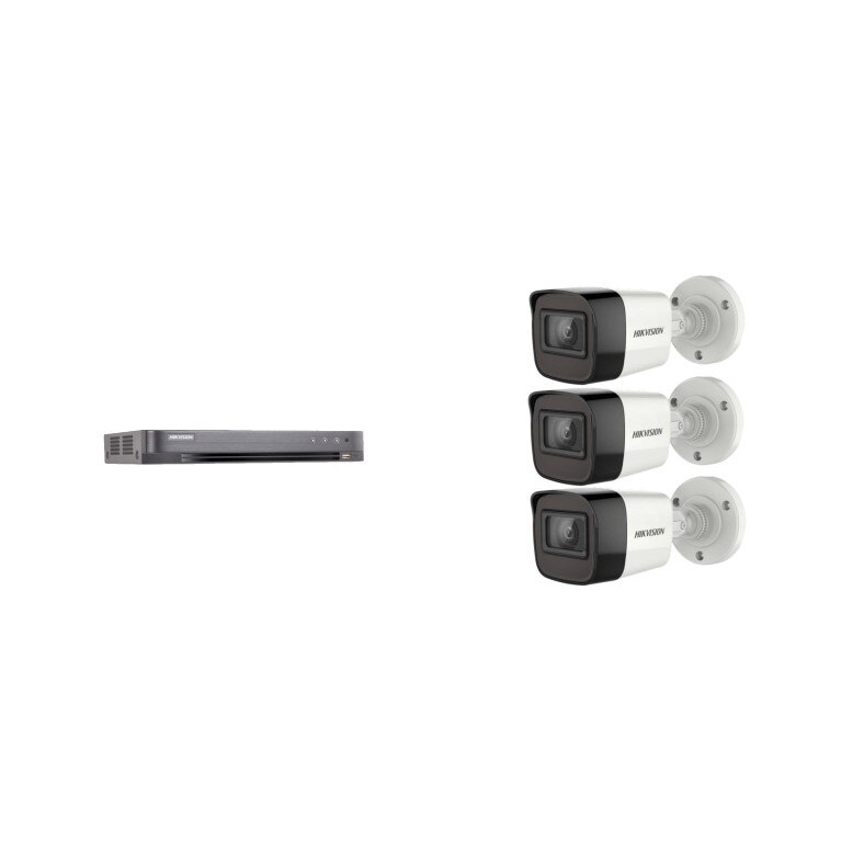 Kit supraveghere video Hikvision 5MP, cu 3 camere 5MP de exterior/interior MK369
