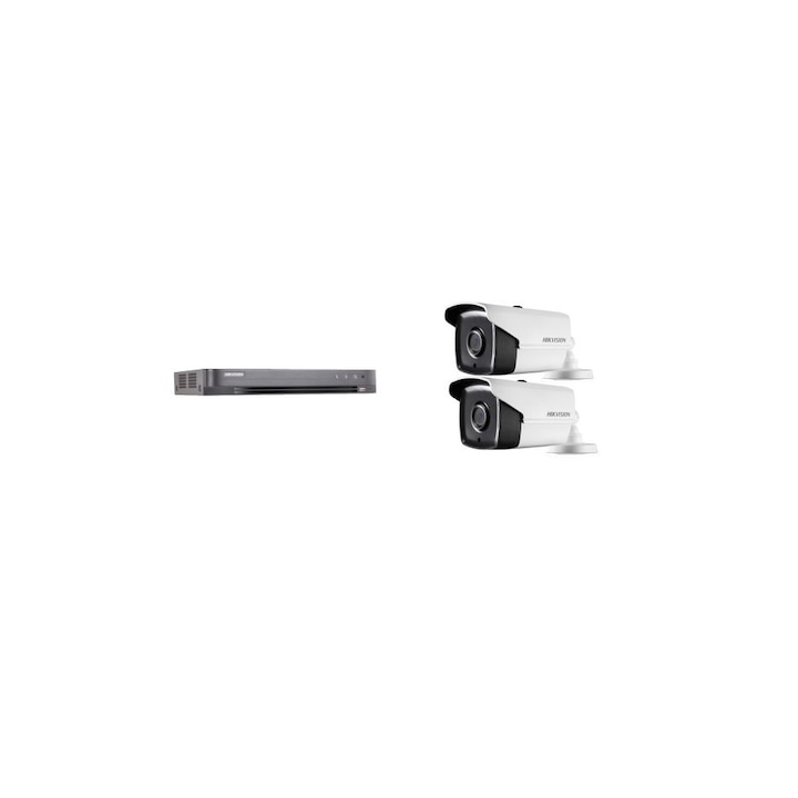 Kit supraveghere video Hikvision 5MP, cu 3 camere 5MP de exterior/interior si HDD 1 TB cu accesorii montaj MK353