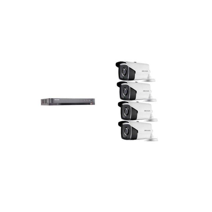 Kit supraveghere video Hikvision 8MP, cu 4 camere 8MP de exterior/interior MK577