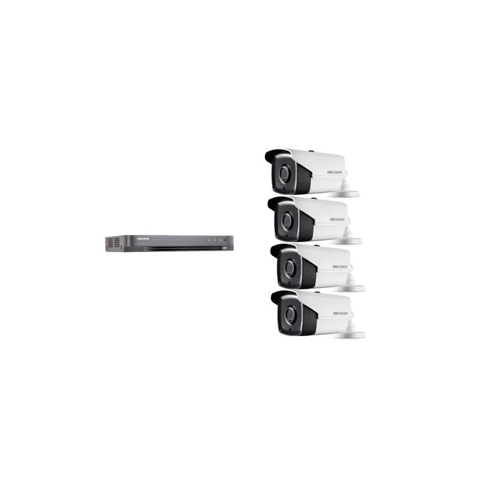 Kit supraveghere video Hikvision 5MP, cu 3 camere 5MP de exterior/interior si HDD 1 TB cu accesorii montaj MK555