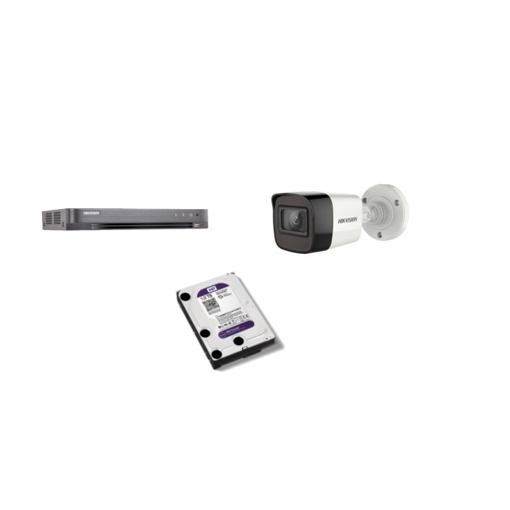 Kit supraveghere video Hikvision 8MP, cu 1 camera 8MP de exterior/interior si HDD 1 TB MK578