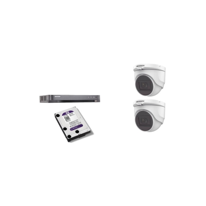 Kit supraveghere video Hikvision 5MP, cu 4 camere 5MP de exterior/interior MK468