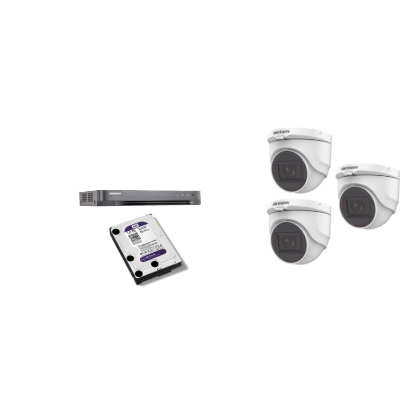 Kit supraveghere video Hikvision 8MP, cu 3 camere 8MP de interior si HDD 1 TB MK584