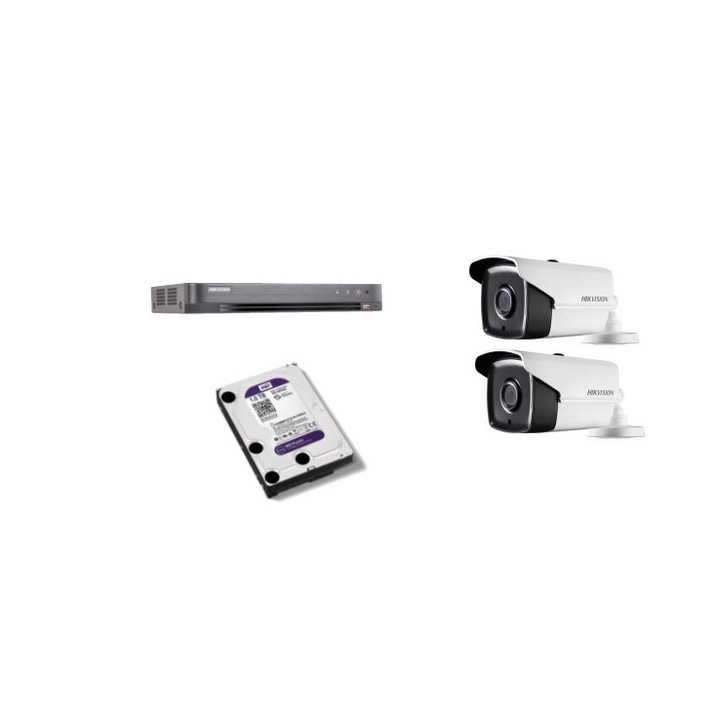 Sistem supraveghere Hikvision 4 camere PoC 5MP(2K+), IR 20M