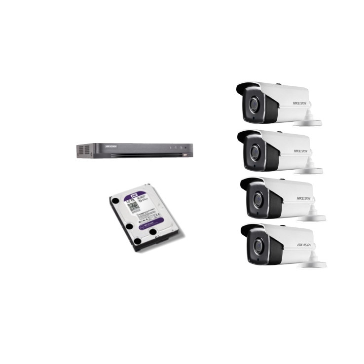 Kit supraveghere video Hikvision 8MP, cu 4 camere 8MP de exterior/interior si HDD 1 TB MK593