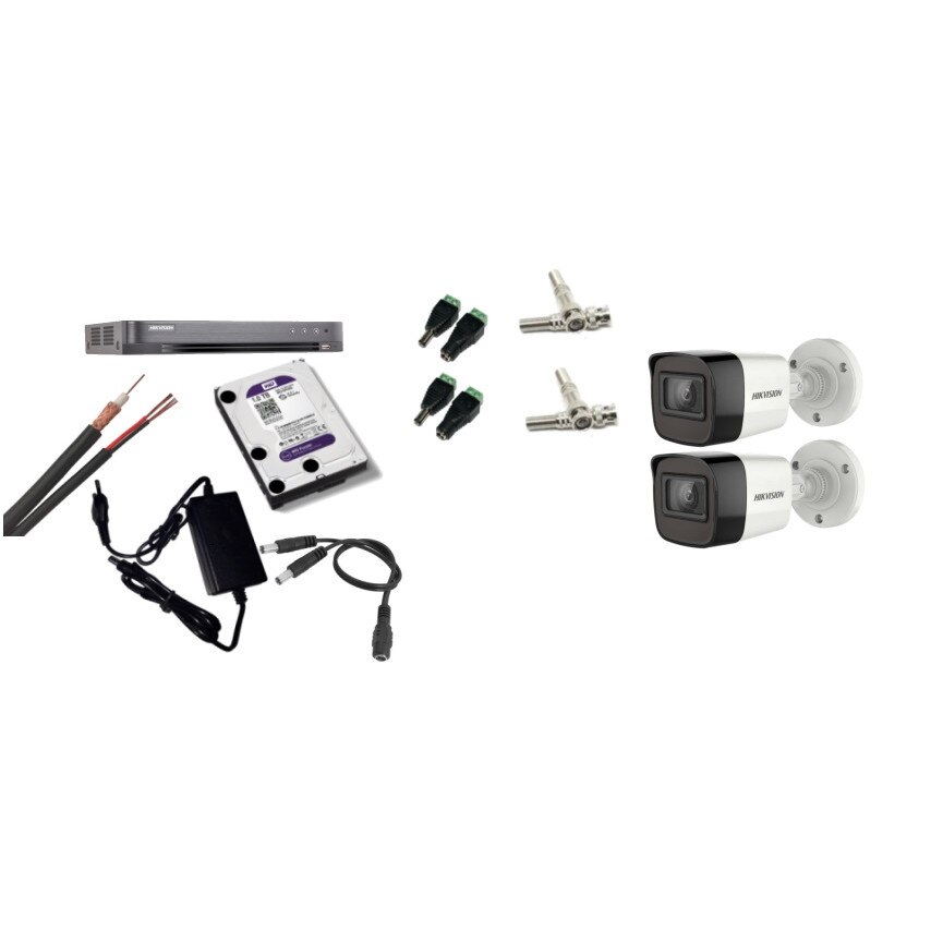 Kit supraveghere video Hikvision 5MP, cu 2 camere 5MP de exterior/interior si HDD 1 TB cu accesorii montaj MK432