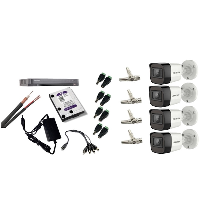 Kit de supraveghere, Hikvision, Inflarosu, 12 V, 110 mm, Alb/ Negru