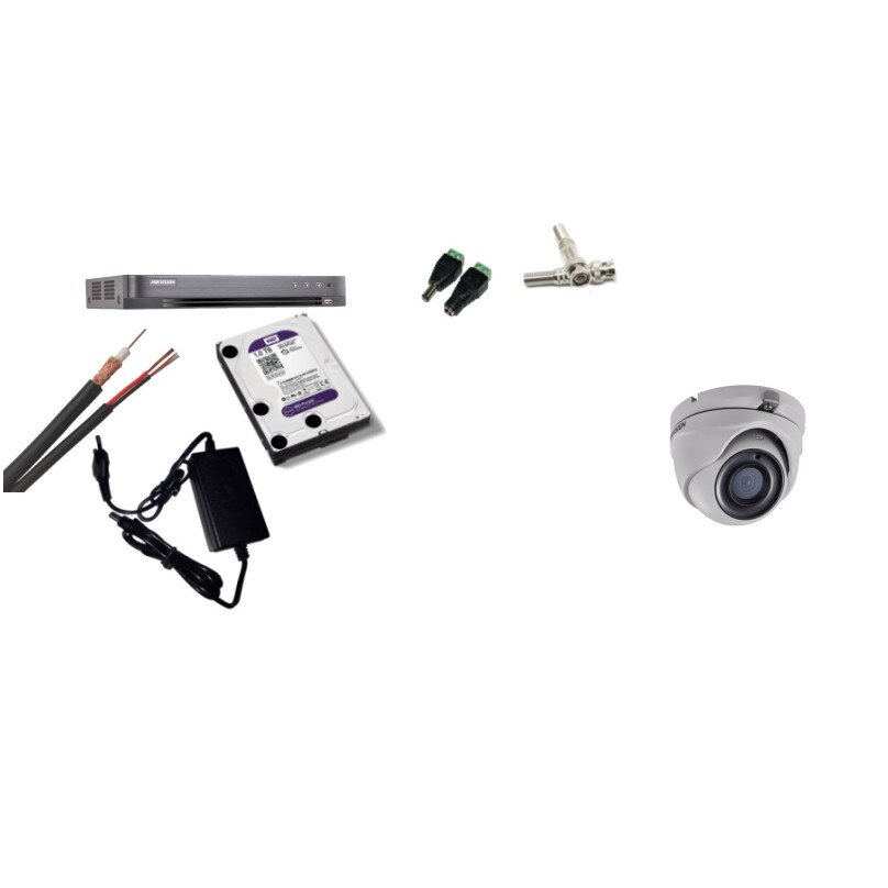 Kit supraveghere video Hikvision 8MP, cu 1 camera 8MP de interior si HDD 1 TB cu accesorii montaj MK598
