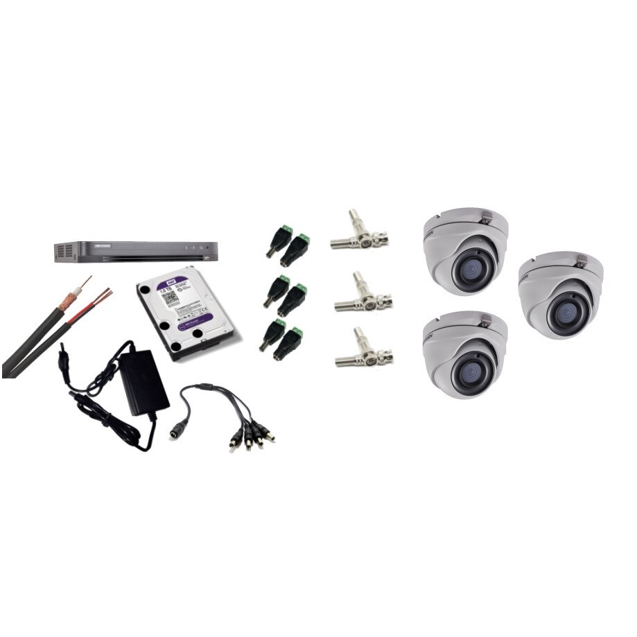 Kit supraveghere video Hikvision 5MP, cu 3 camere 5MP de interior si HDD 1 TB cu accesorii montaj MK437