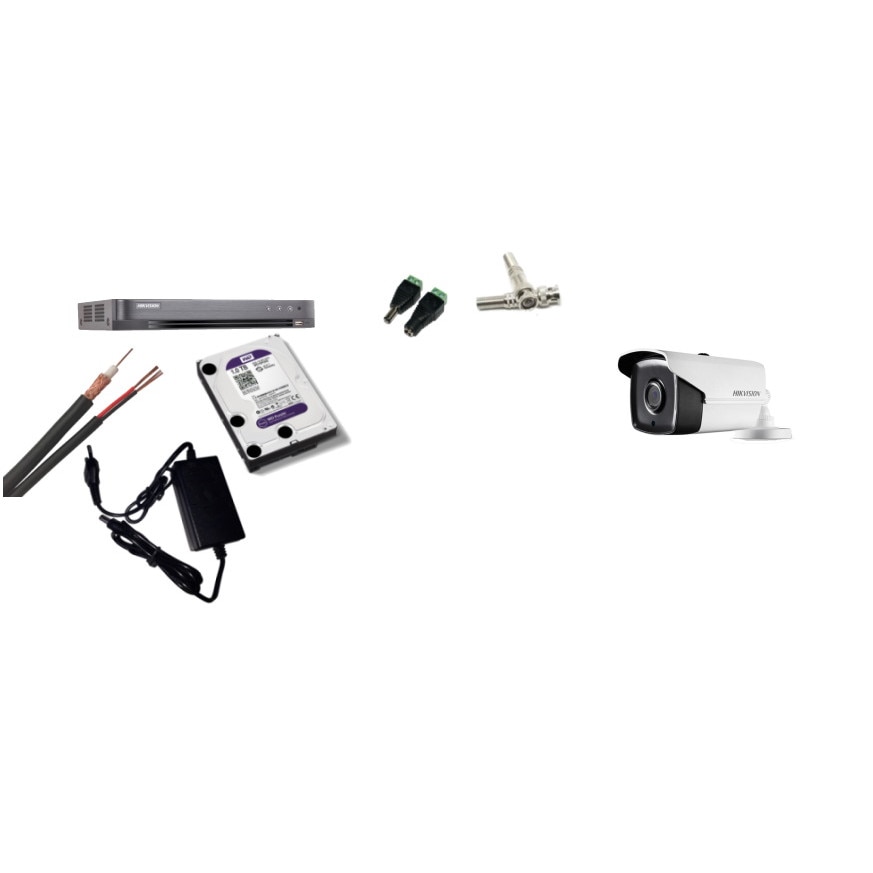 Kit supraveghere video Hikvision 8MP, cu 1 camera 8MP de exterior/interior si HDD 1 TB cu accesorii montaj MK602