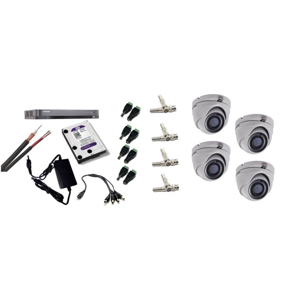 Kit supraveghere video Hikvision 8MP, cu 4 camere 8MP de interior si HDD 1 TB cu accesorii montaj MK601