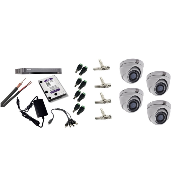Kit complet supraveghere Hikvision, 4 Camere 5 megapixeli ColorVU Iluminare 40M