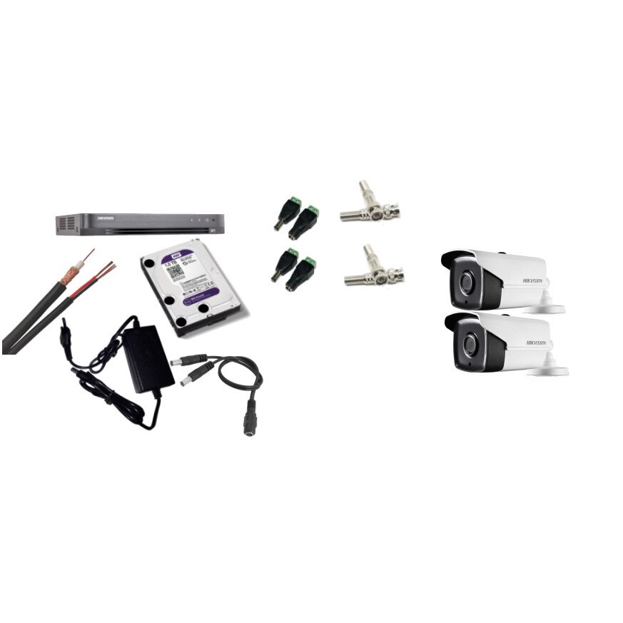 Kit supraveghere video Hikvision 8MP, cu 2 camere 8MP de exterior/interior si HDD 1 TB cu accesorii montaj MK607