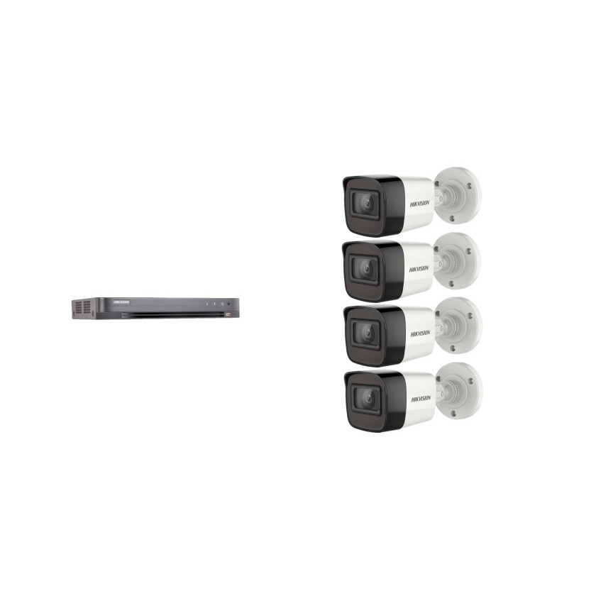 Kit supraveghere video Hikvision 5MP, cu 4 camere 5MP de exterior/interior MK370