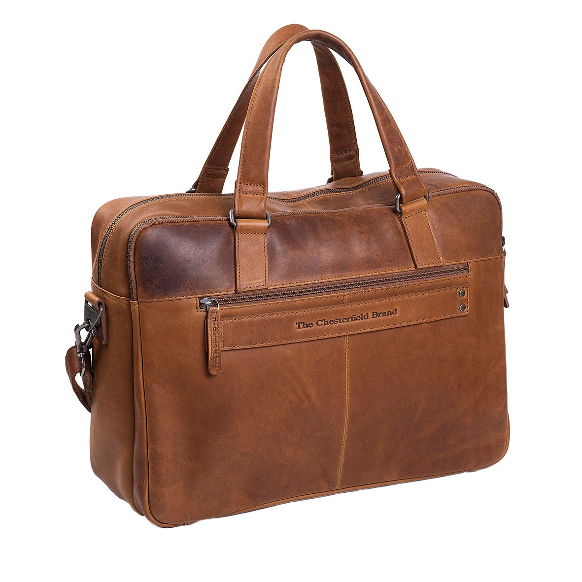 Geanta de laptop din piele naturala maro coniac, The Chesterfield Brand, Misha 17 inch