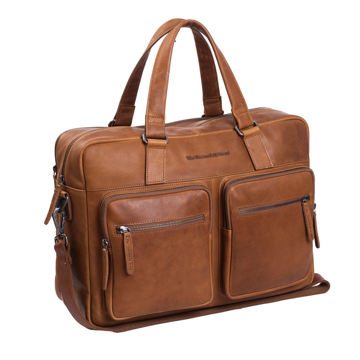 Geanta de laptop din piele naturala maro coniac, The Chesterfield Brand, Misha 17 inch