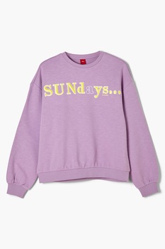 s.Oliver, Bluza sport cu maneci cazute si broderie text, Lila, 134-140 CM s.Oliver, Bluza sport cu maneci cazute si broderie text, Lila, 134-140 CM