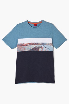 s.Oliver, Tricou din bumbac cu imprimeu grafic si text, Multicolora, 134-140 CM s.Oliver, Tricou din bumbac cu imprimeu grafic si text, Multicolora, 134-140 CM