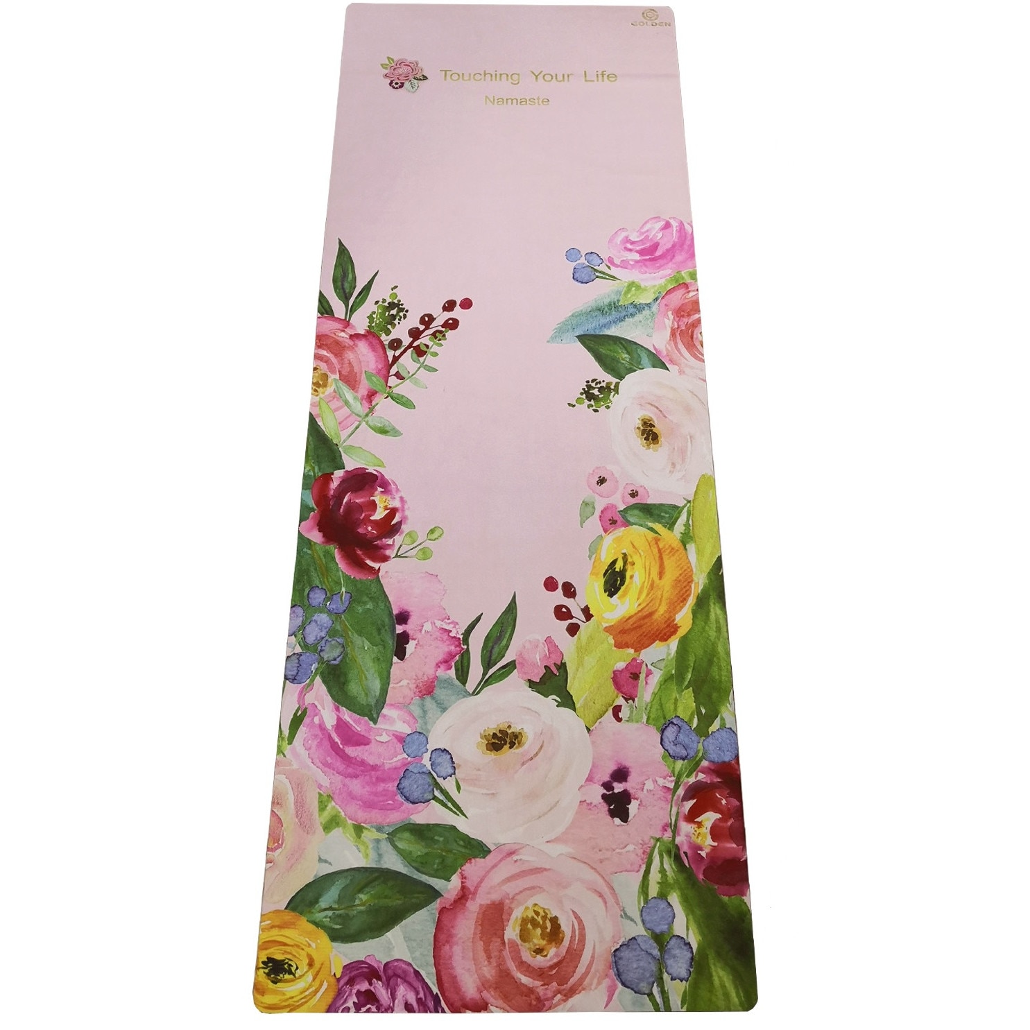 Covoras pentru yoga Golden, Cauciuc natural, 183 x 68 cm, 1,5 mm, Pliabil, Roz/Flori