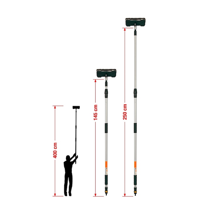 Set pentru curatarea panourilor fotovoltaice si solare, Ippa, Perie profesionala anti-abraziune din par natural, 2 Manere telescopice extensibile, Aluminu, Racleta guma, Multicolor