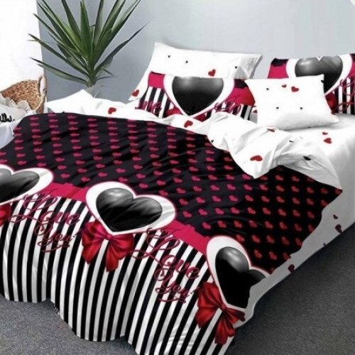 Set 6 piese Lenjerie de pat Lux inimioare, CumparaMisim, 2 persoane, bumbac, multicolor