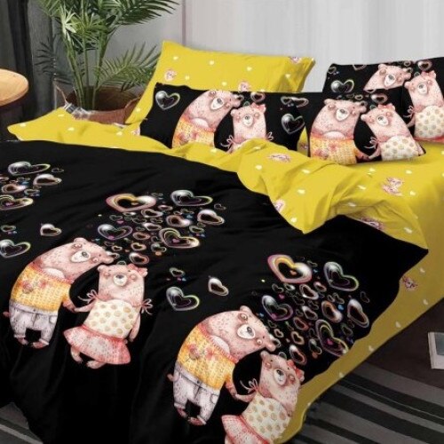 Set 6 piese Lenjerie de pat Lux ursuleti, CumparaMisim, 2 persoane, bumbac, multicolor