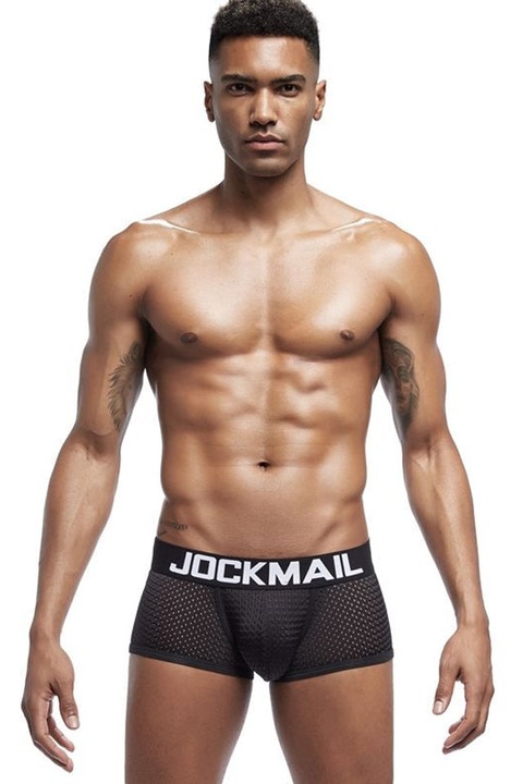 Chiloti Jockstrap Barbati JockMail Tip Boxeri Push Up Suspensor Mesh, Negru