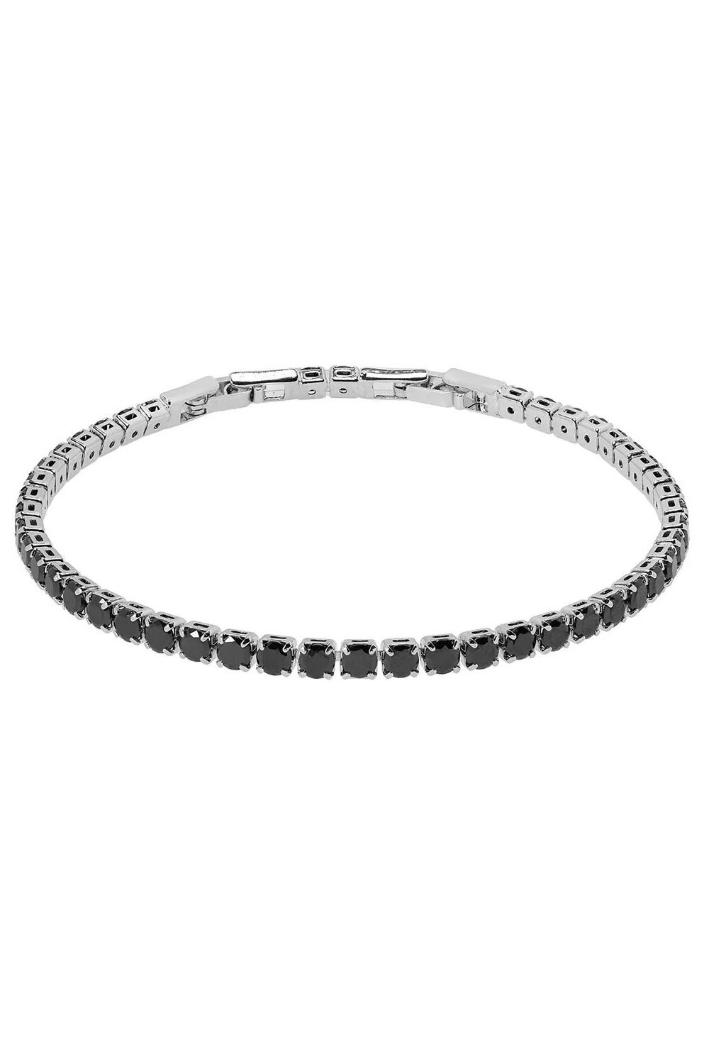 Bratara tip tennis, Fashion Jewelry, placata cu aur alb, decorat cu cristale zirconia, negru, 17-19 cm