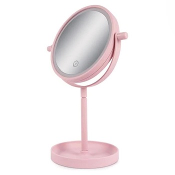 Oglinda cosmetica Felis, Sticla si plastic, Iluminare LED, Buton tactil, 15 cm, Roz Oglinda cosmetica Felis, Sticla si plastic, Iluminare LED, Buton tactil, 15 cm, Roz