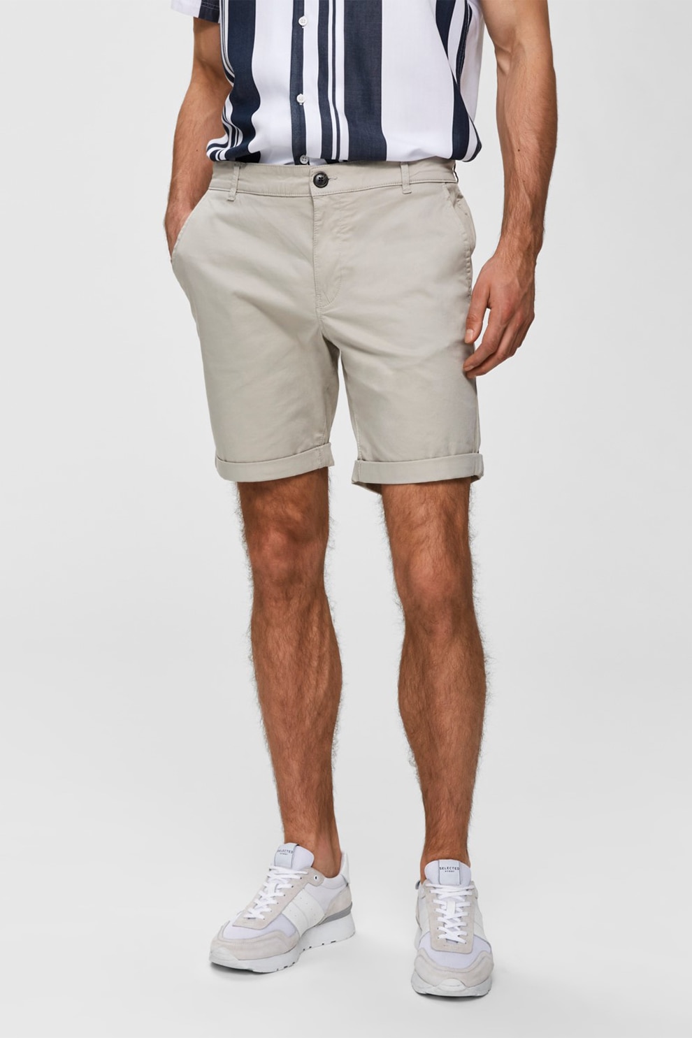 Selected Homme, Pantaloni scurti chino din amestec de bumbac organic, Gri, M