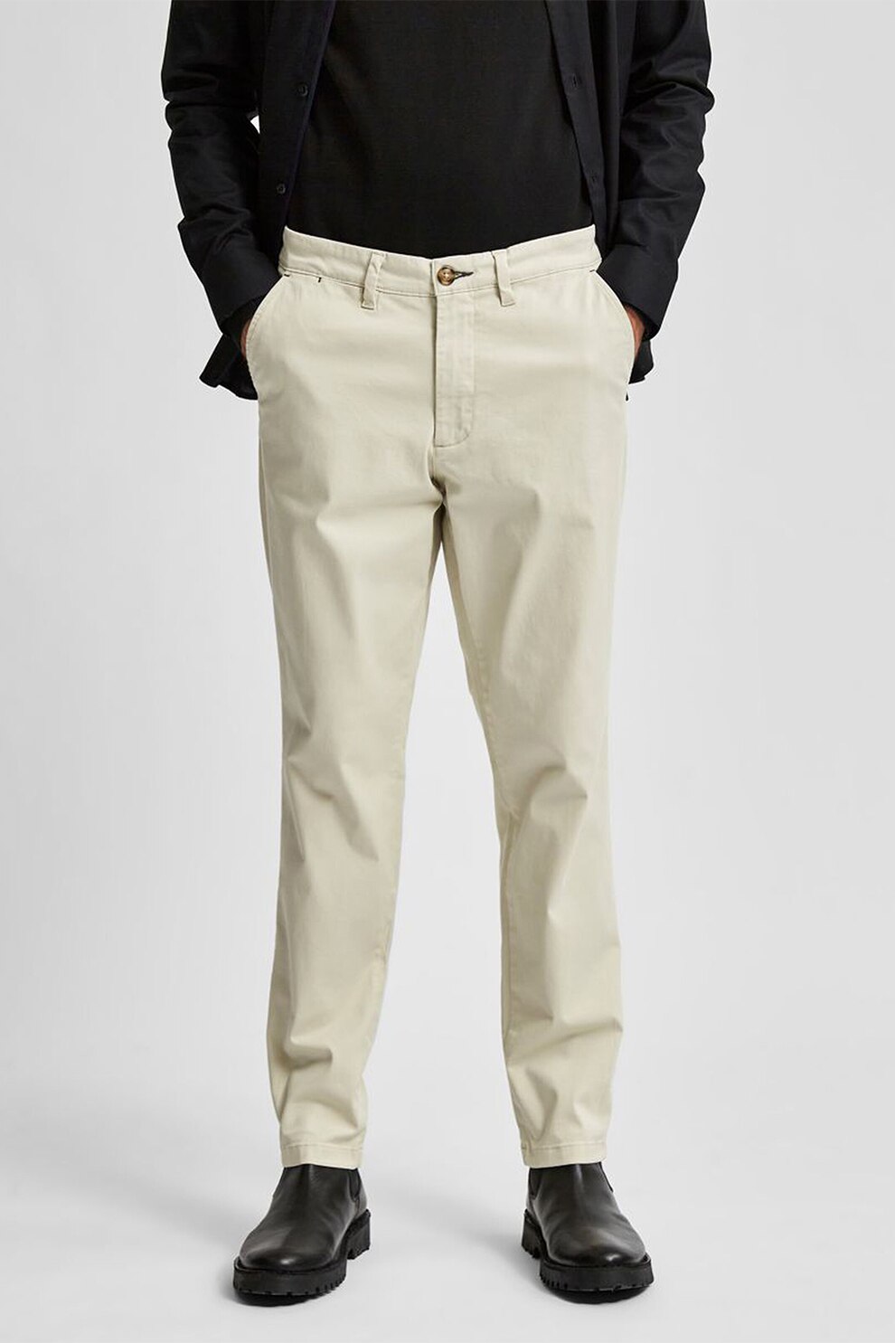 Selected Homme, Pantaloni chino din amestec de bumbac organic Miles, Maro nisip