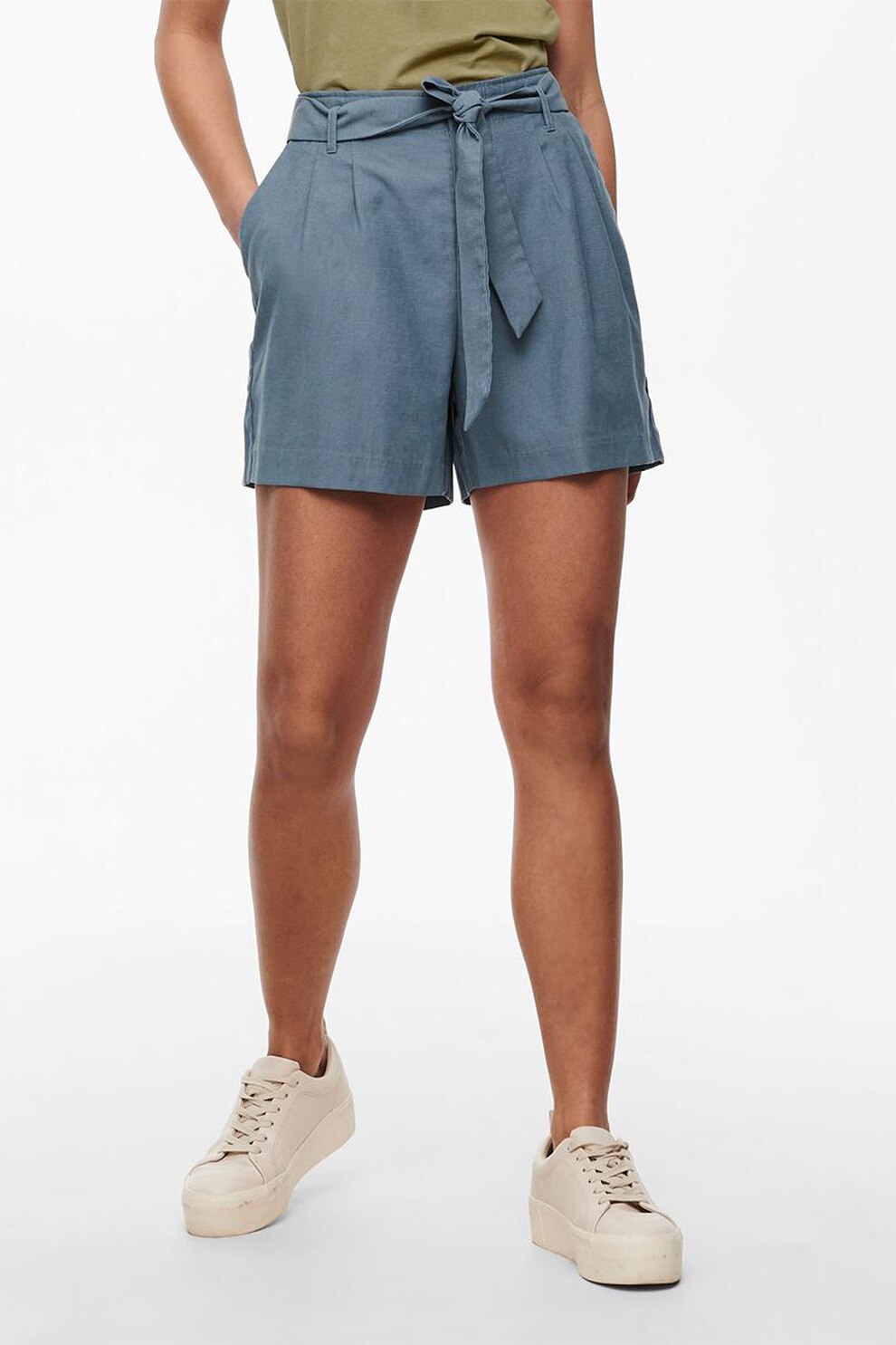 Only, Pantaloni scurti cu cordon in talie, Albastru lavanda